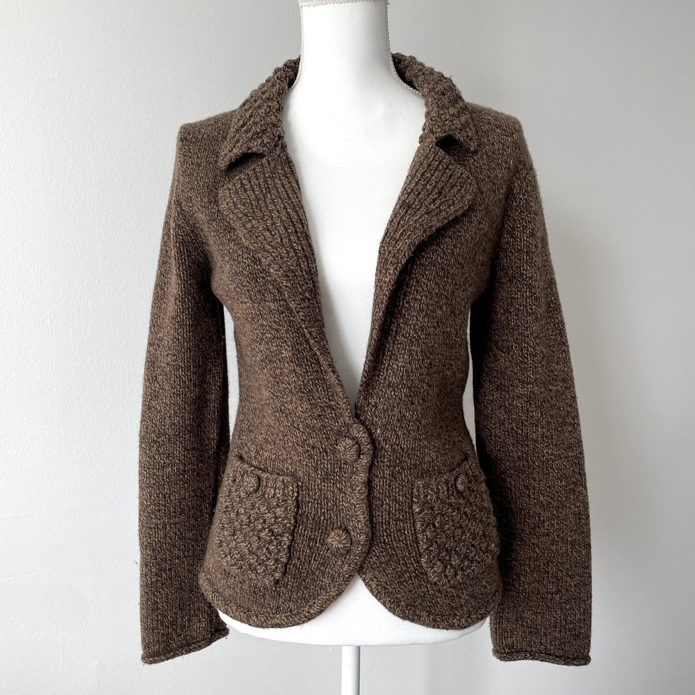 Dressbarn Womens Brown Wool Blend Knit Cardigan M Sweater Blazer Jacket